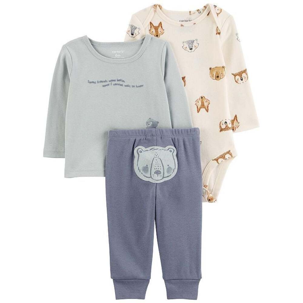 NWT Carter's Baby Boys 3pc  Forest Friends  Bear Bodysuit & Pant Set Pullover 3M